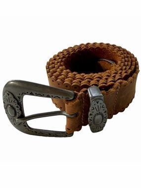 Leatherock Brown Suede Leather Belt Decorative Antique Silver Toned Buckle